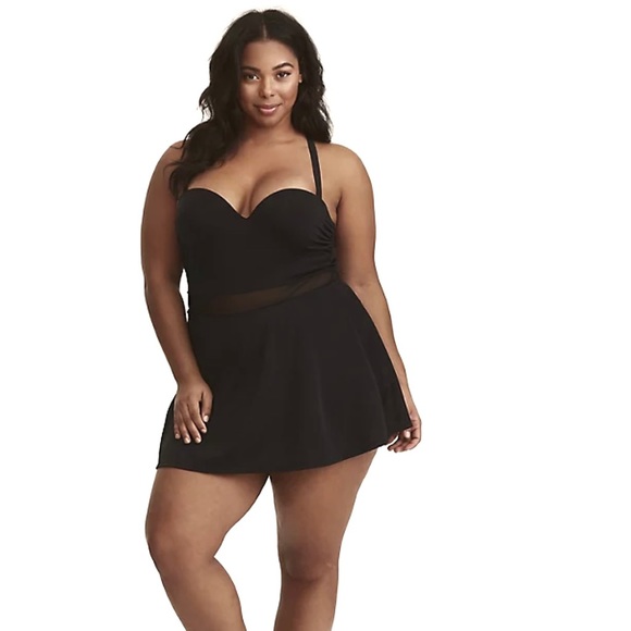 torrid Other - Torrid Plus Size Black Mesh Inset Skater Skirt One Piece Swimsuit Swim Dress